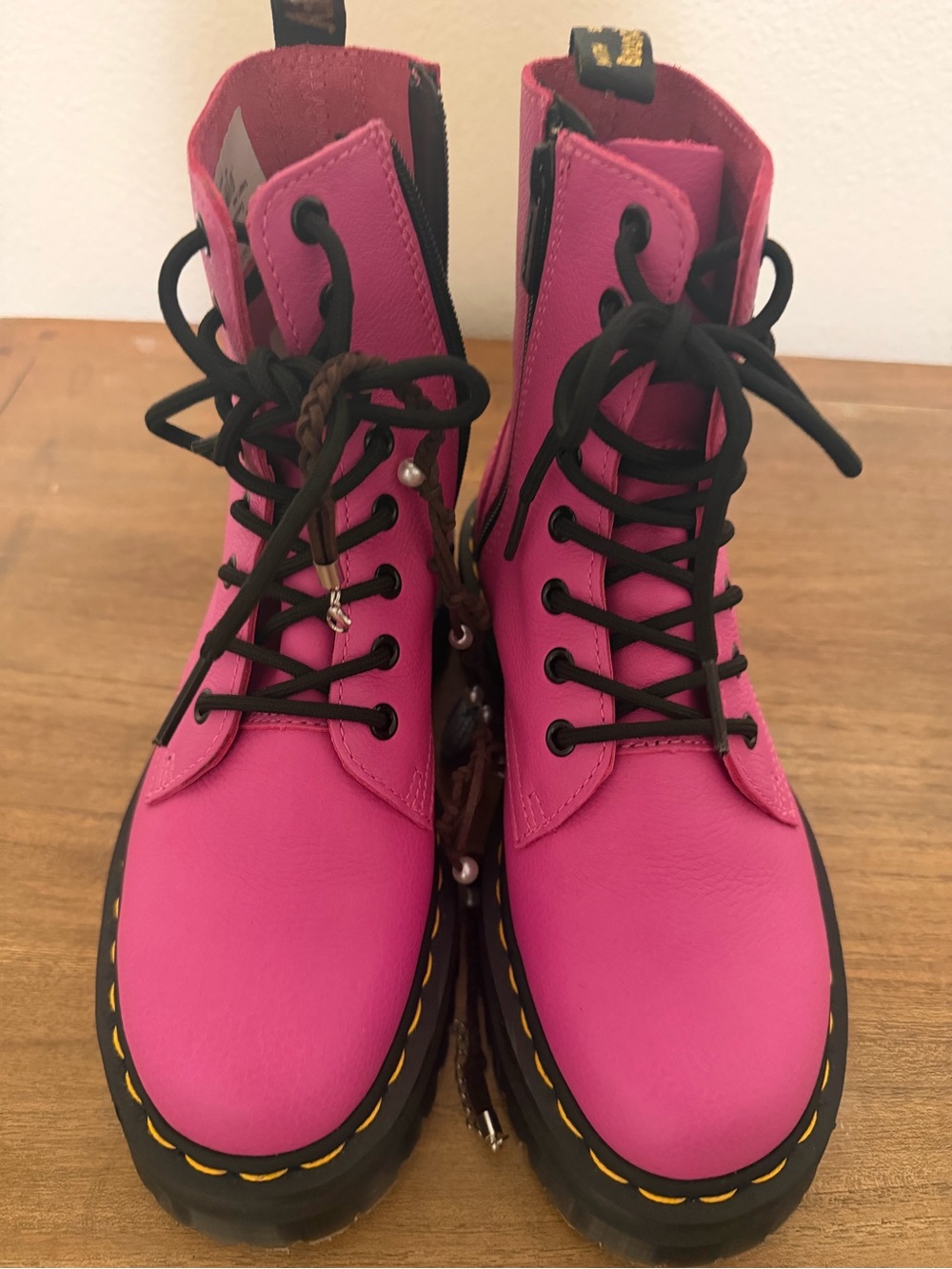 Dr. Martens Hot Pink Lace-Up Combat Boots with Black Laces